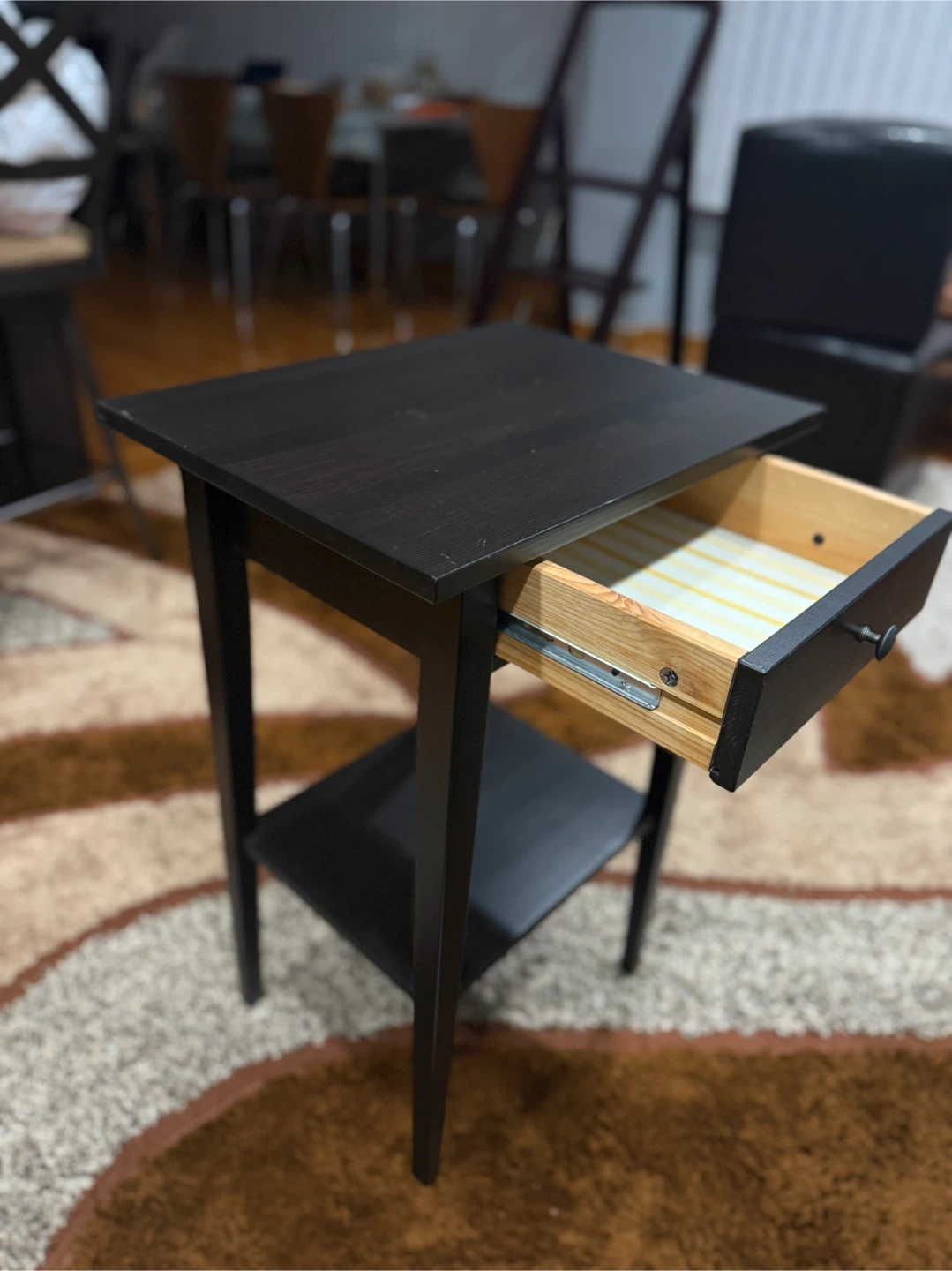 Black Wood End Table with Drawer - photo 4