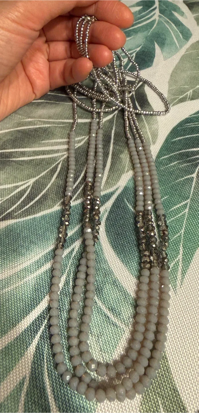 Gunmetal Grey Shimmery Beaded Necklace thumbnail
