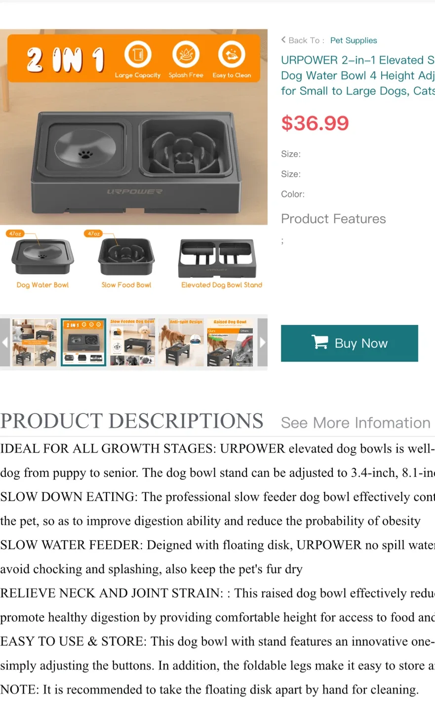 URPOWER Elevated Dog Food and Water Bowl - Dark Gray image indicator(6)