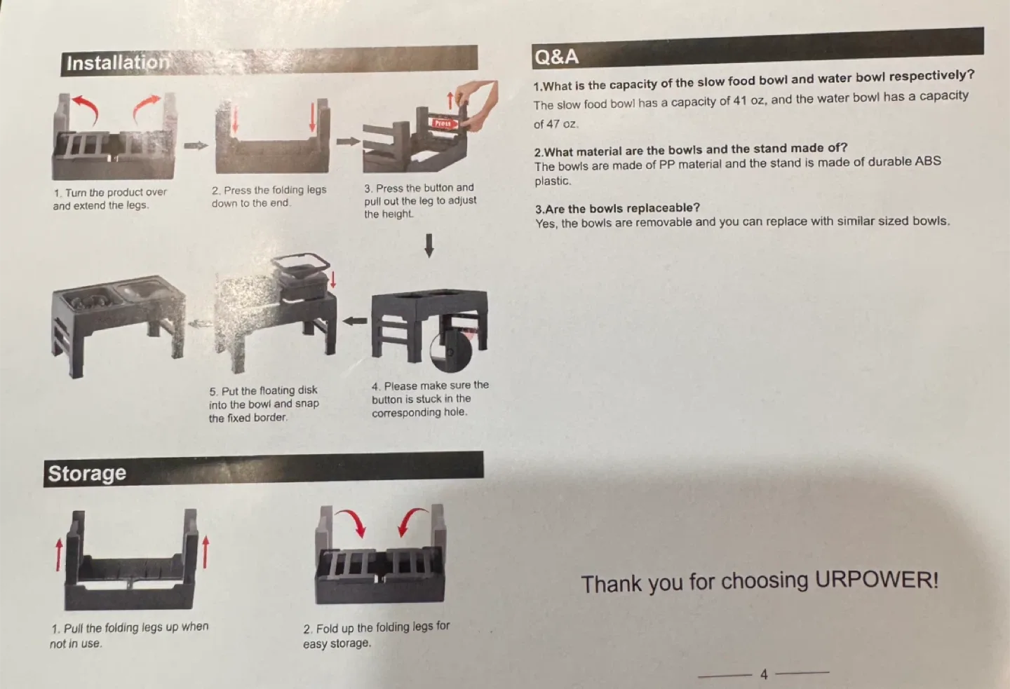 URPOWER Elevated Dog Food and Water Bowl - Dark Gray image indicator(4)