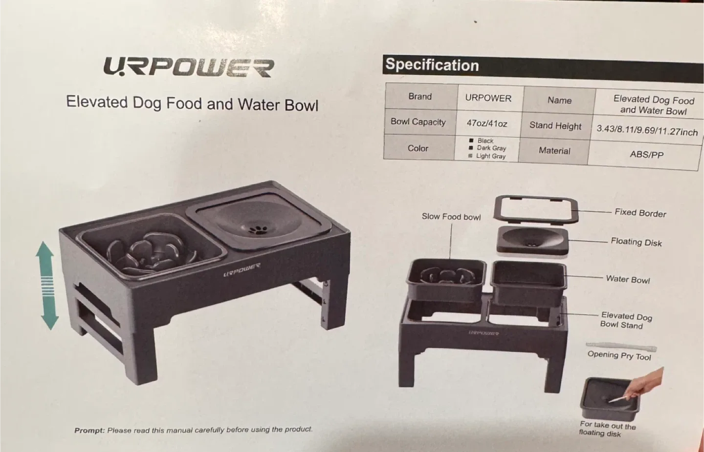 URPOWER Elevated Dog Food and Water Bowl - Dark Gray image indicator(5)