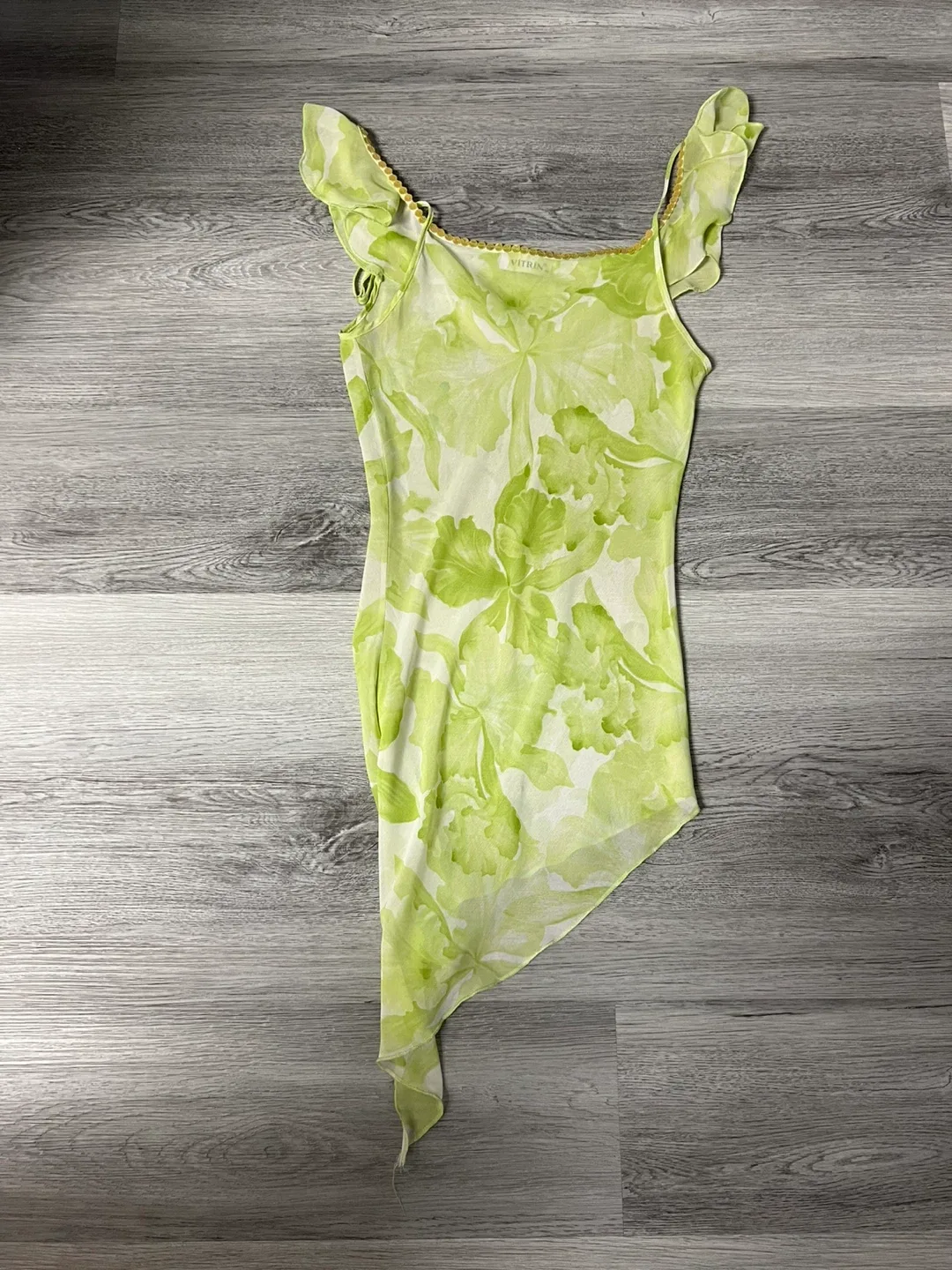 Vitrin Green Floral Asymmetrical Dress - Size 38 thumbnail