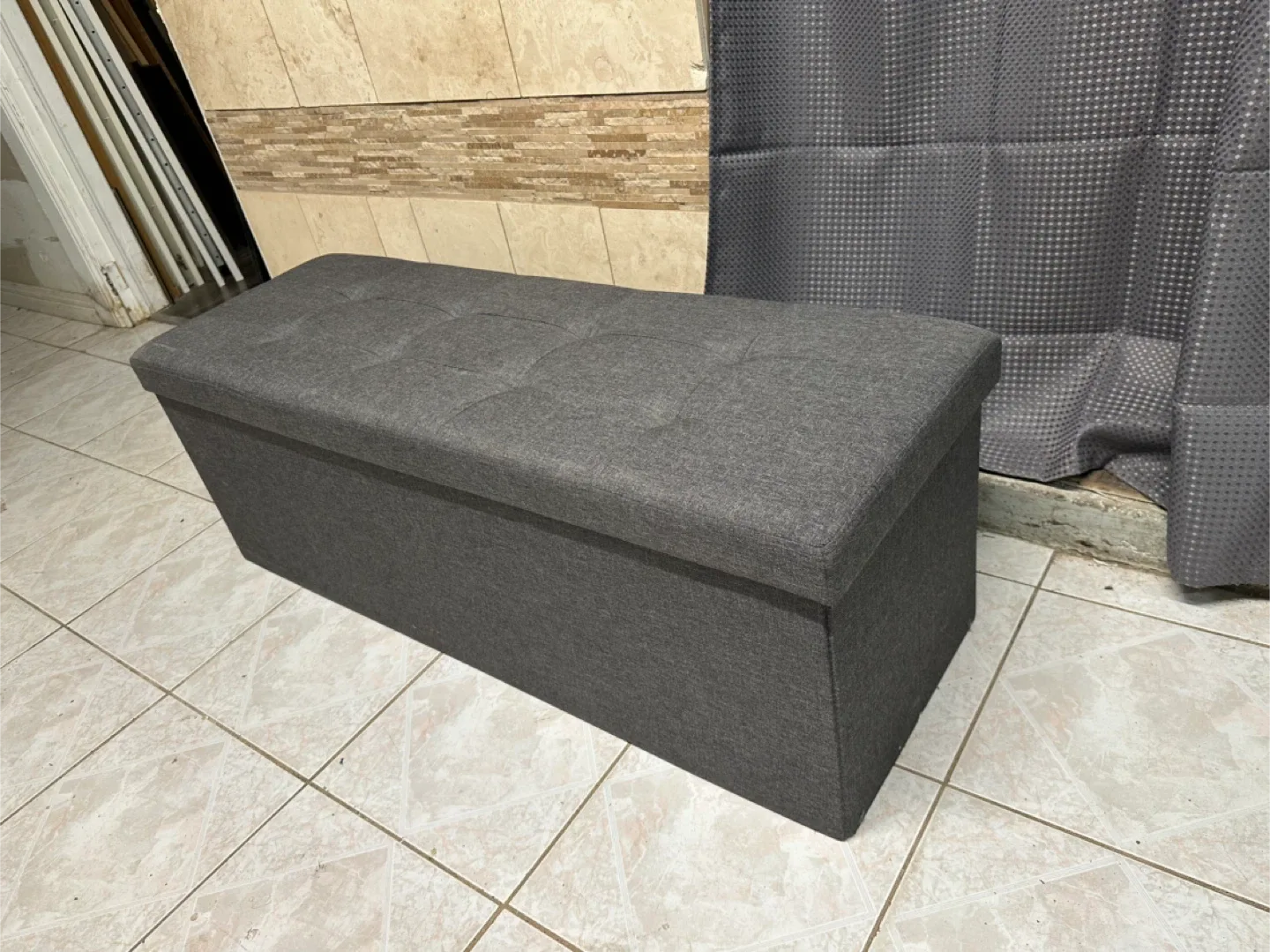 Grey Storage Ottoman Folding Bench