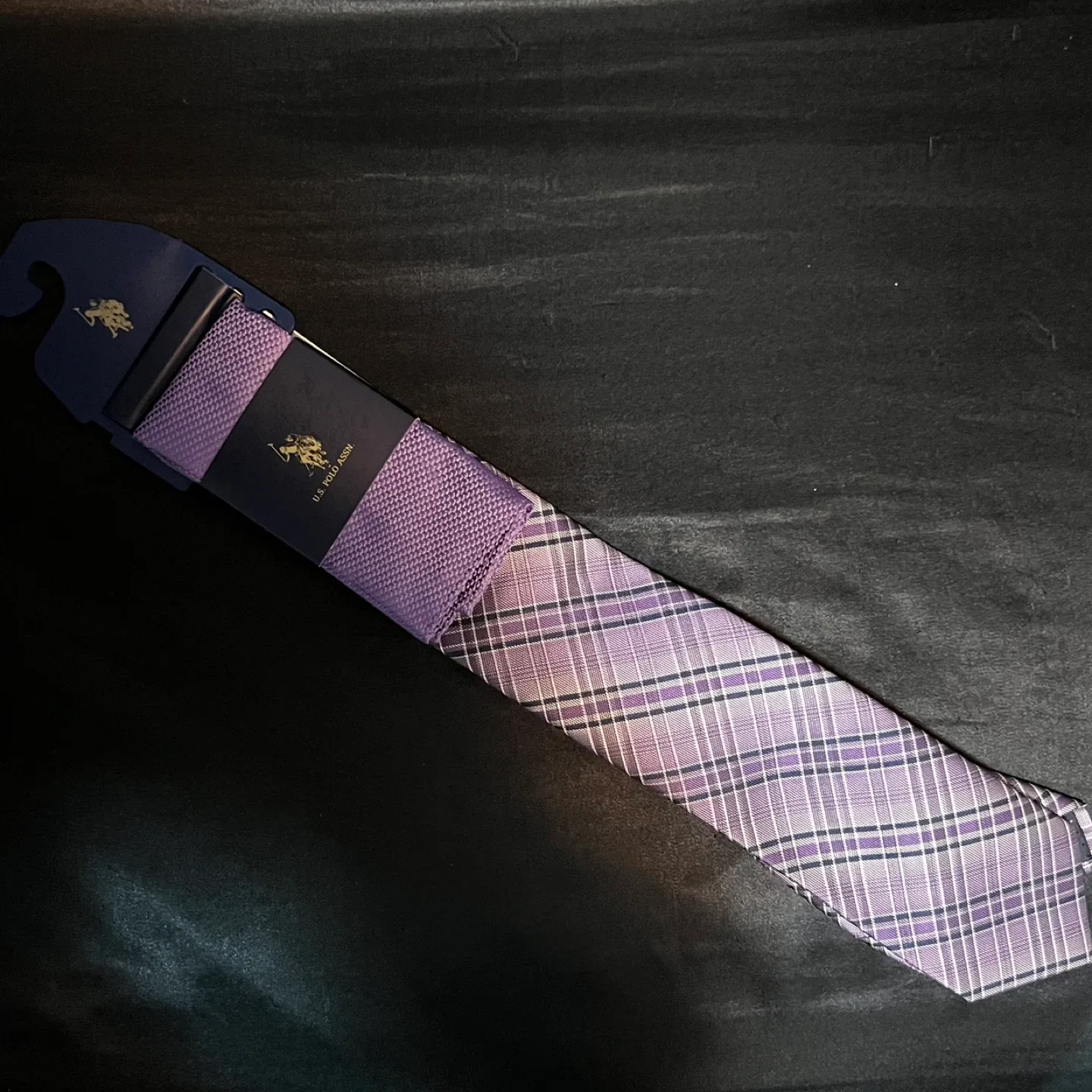 U.S. Polo Assn. Purple Plaid Tie & Pocket Square - Brand New thumbnail