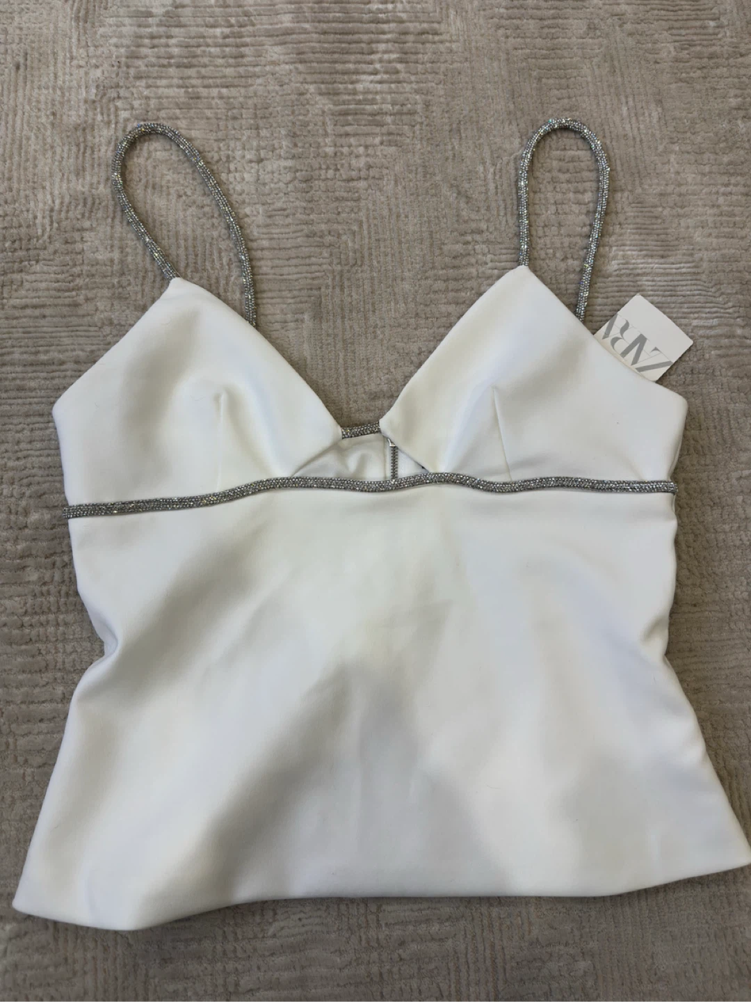 New Zara White Top with Sparkly Straps