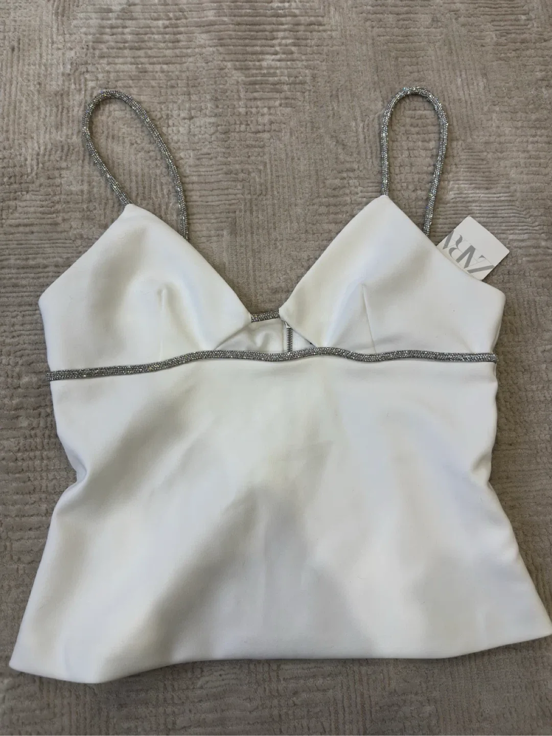 New Zara White Top with Sparkly Straps thumbnail
