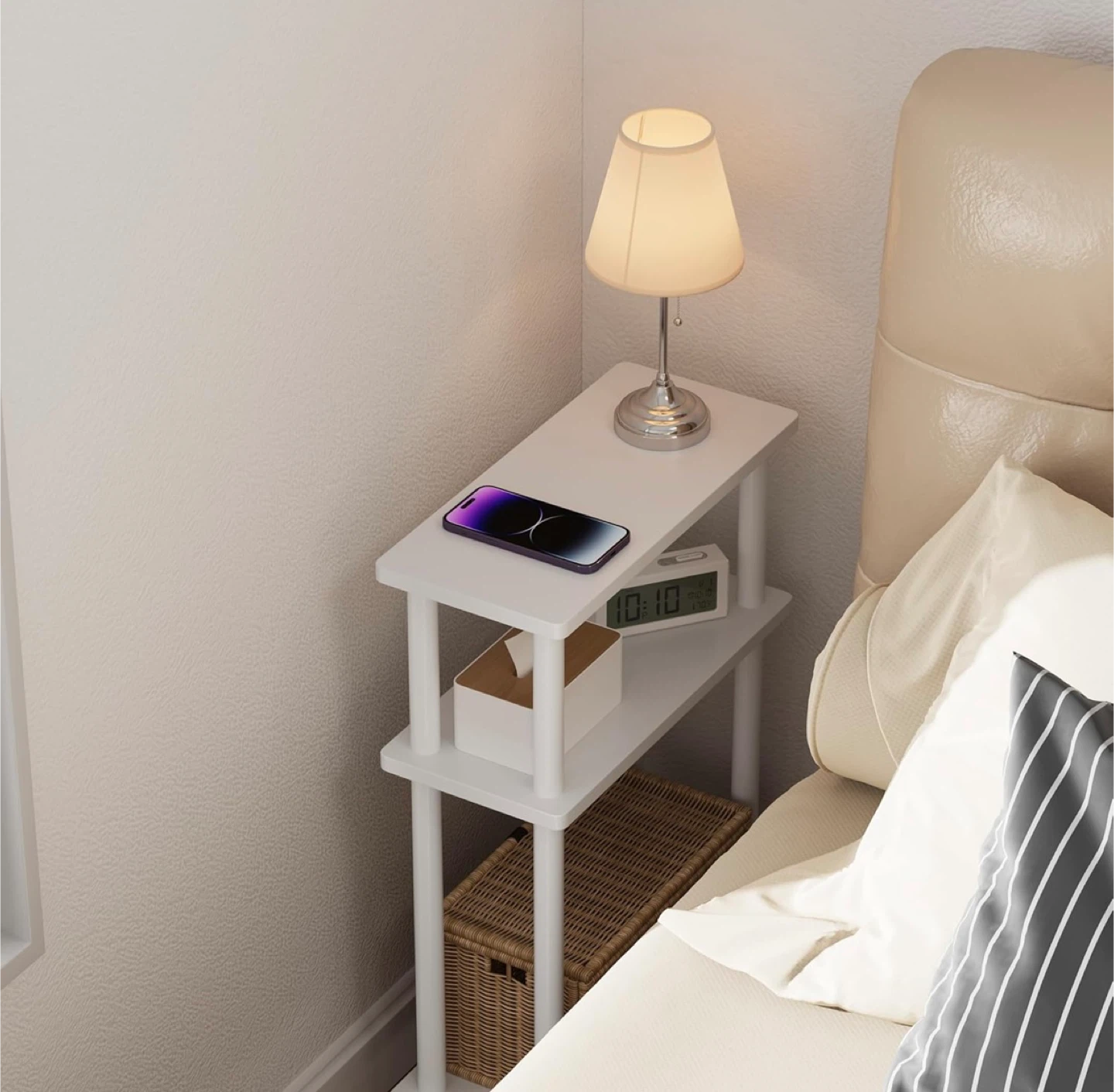 White Narrow Side Table with 3-Tier Storage - photo 3
