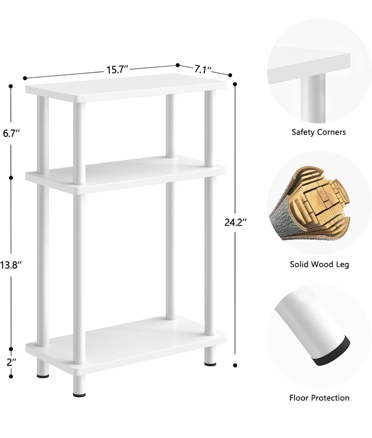 White Narrow Side Table with 3-Tier Storage - photo 2