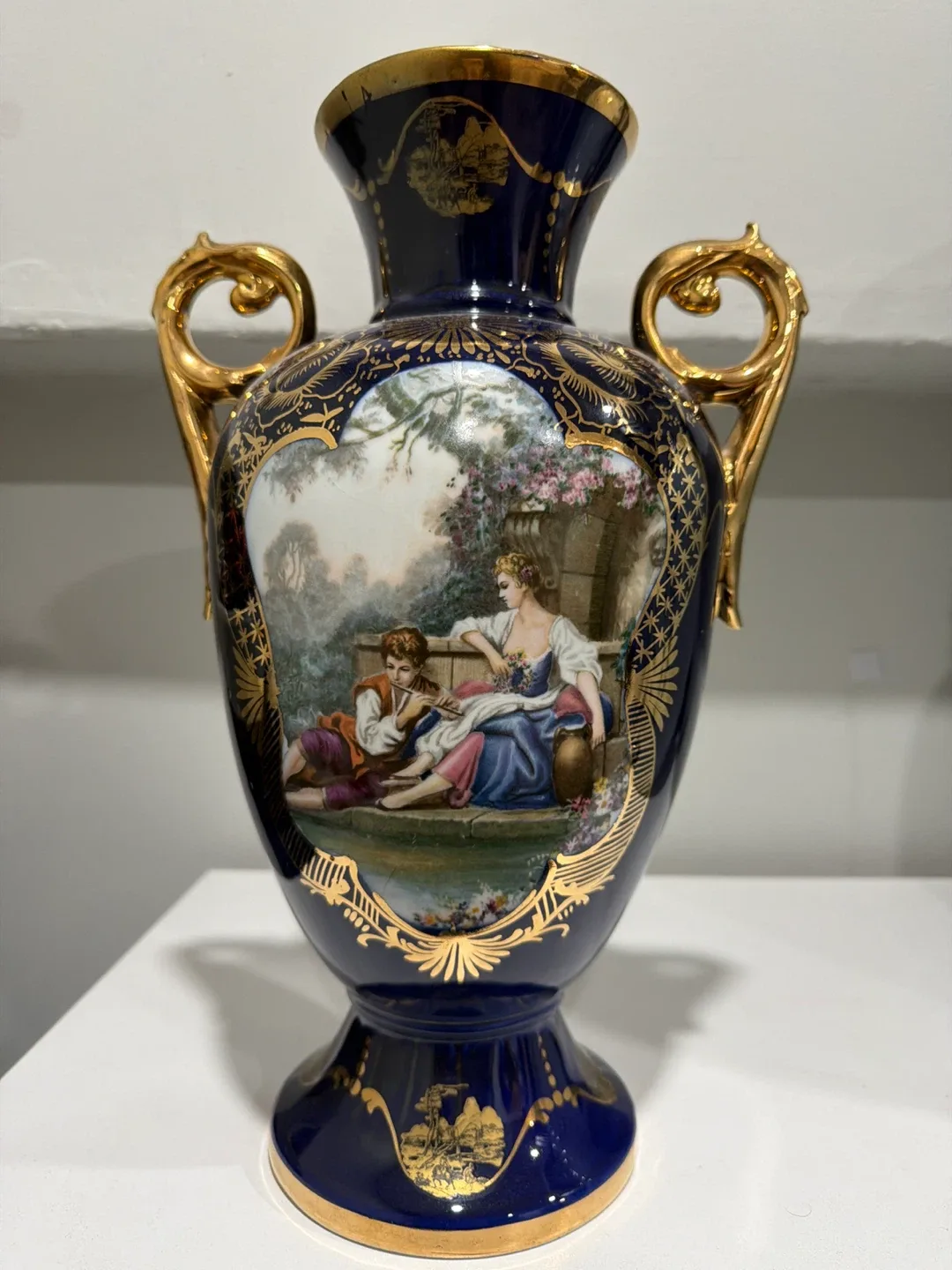 Vintage Blue & Gold Decorative Vase