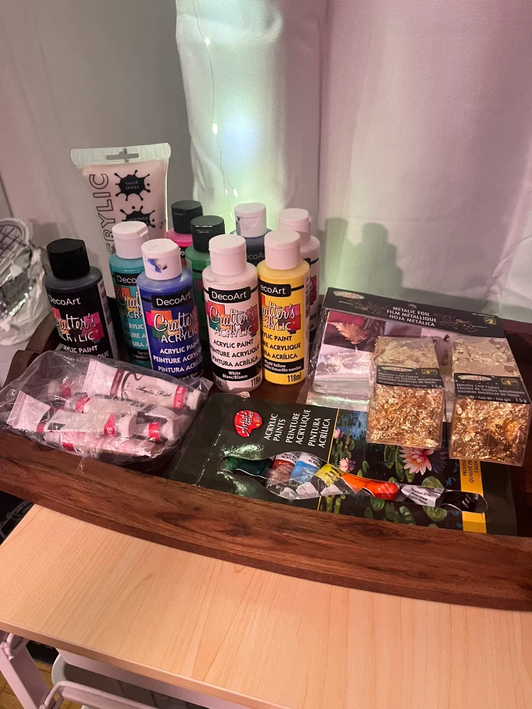 Acrylic Paint Lot + Metallic Foil