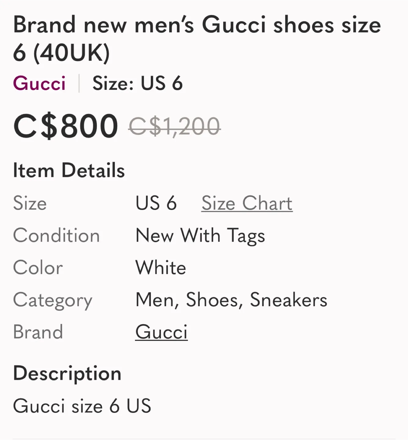 Brand New Gucci Men's White Sneakers US 6 image indicator(5)