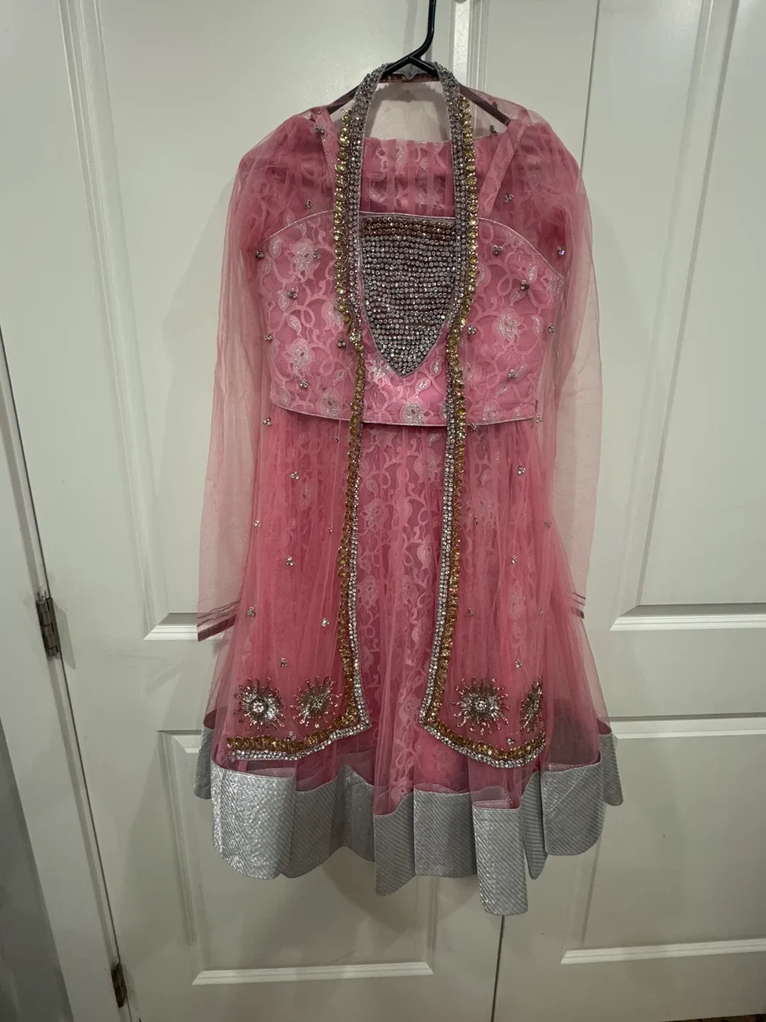 Pink Embroidered Girls' Party Dress