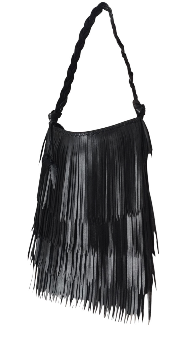 Black leather Fringe Shoulder Bag