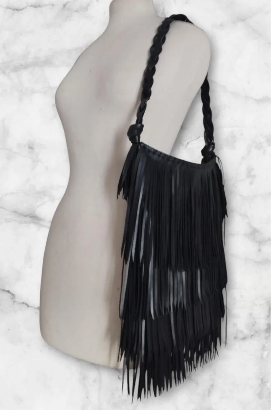 Black leather Fringe Shoulder Bag image indicator(2)