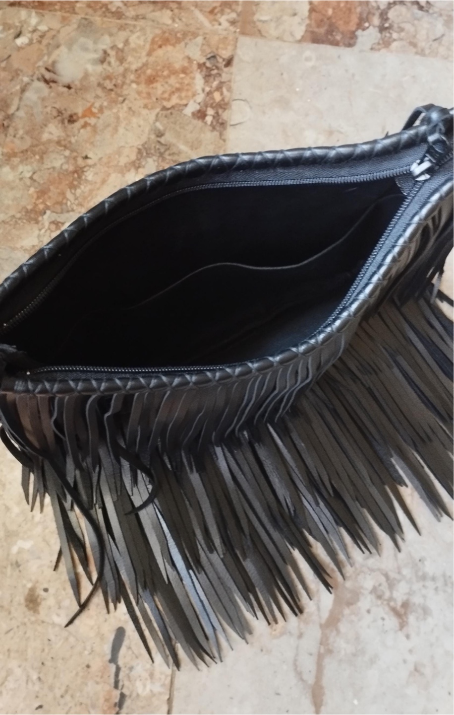 Black leather Fringe Shoulder Bag - photo 3