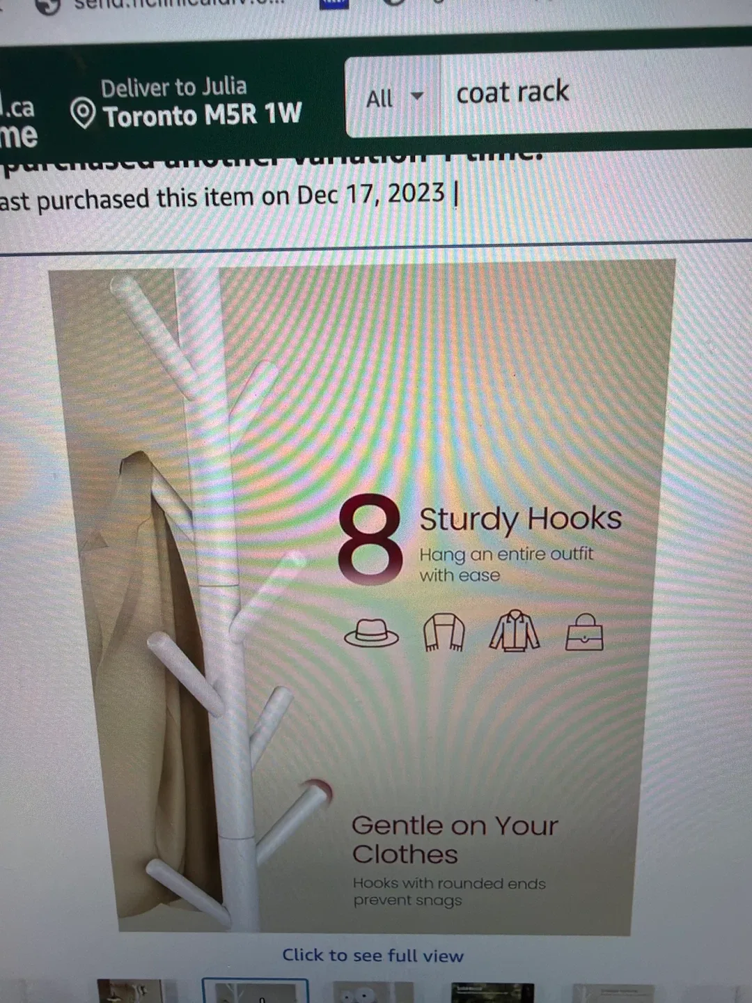 VASAGLE White Coat Rack with 8 Hooks image indicator(4)