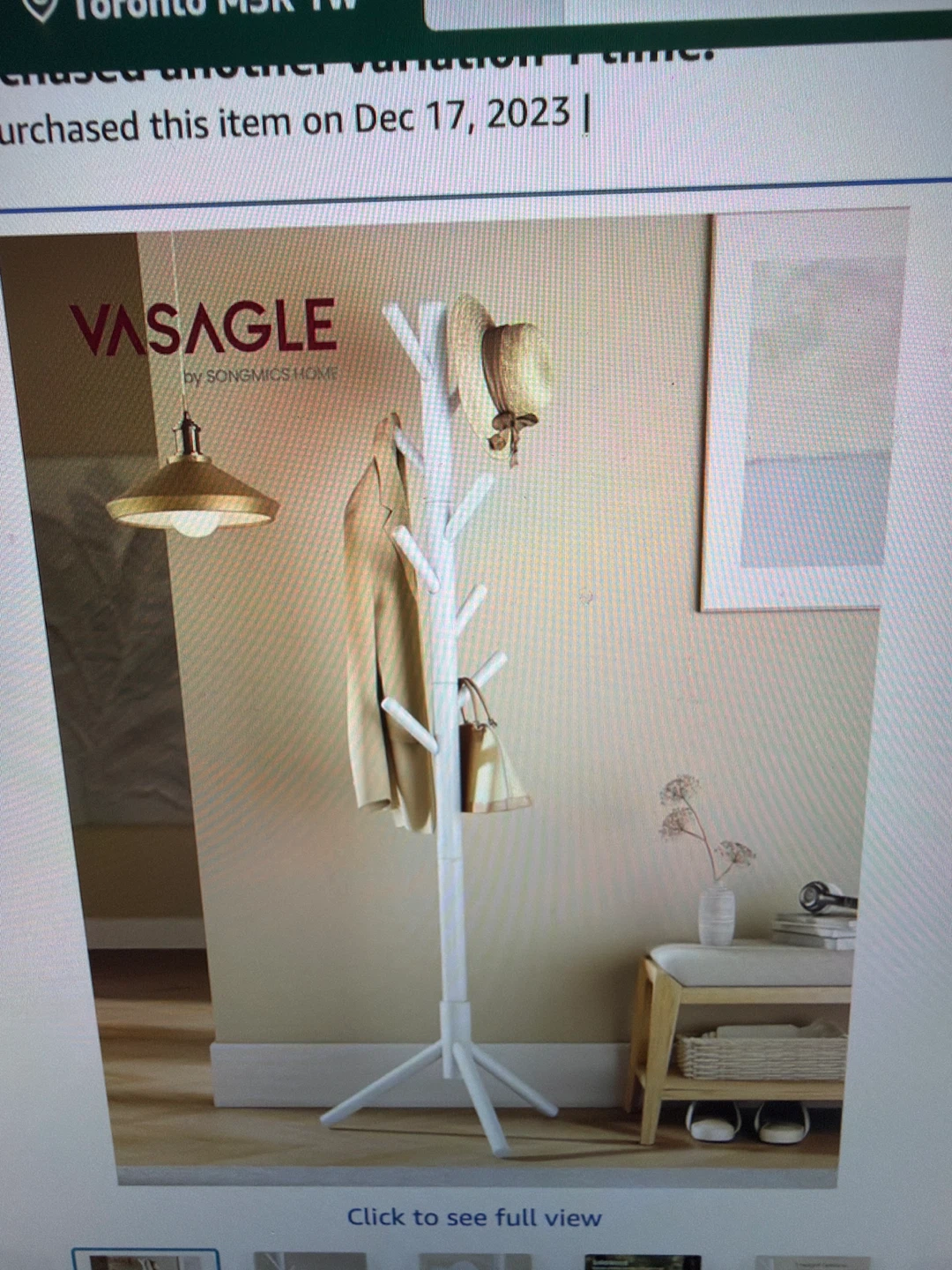 VASAGLE White Coat Rack with 8 Hooks - photo 2