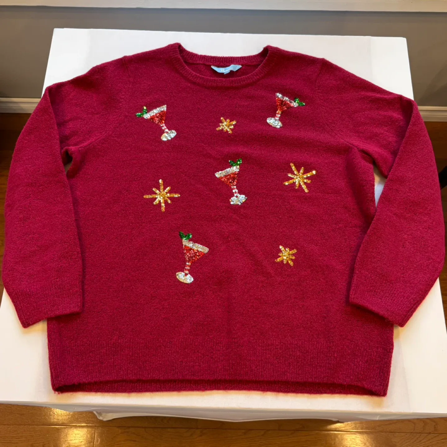 Penmans Red Sequined Martini Snowflake Ugly Christmas Sweater XL image indicator(5)