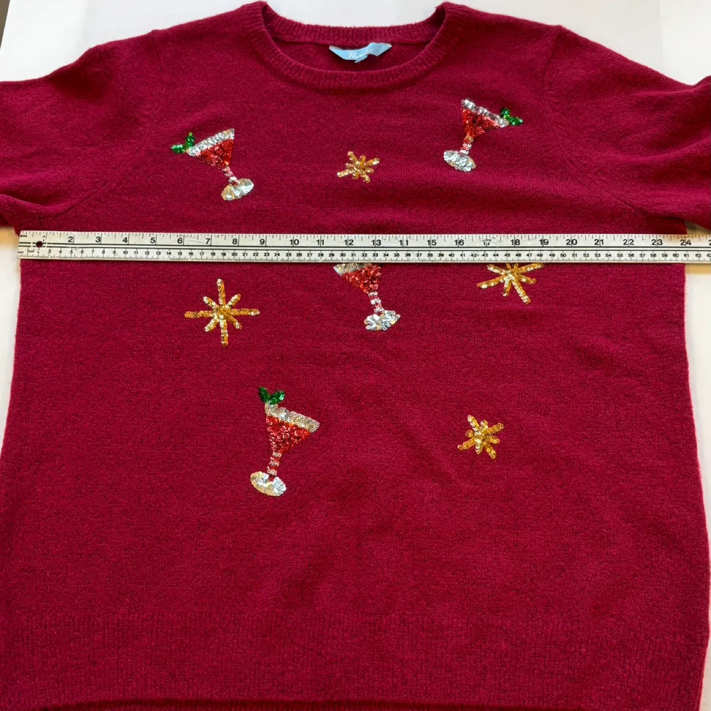 Penmans Red Sequined Martini Snowflake Ugly Christmas Sweater XL image indicator(6)