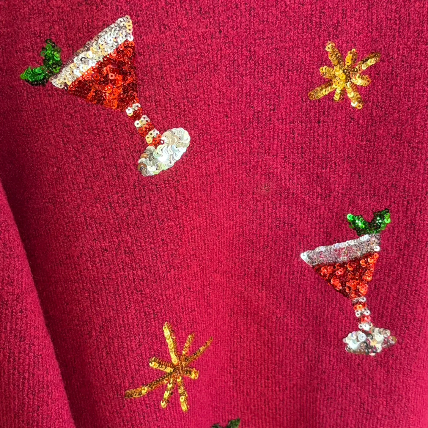 Penmans Red Sequined Martini Snowflake Ugly Christmas Sweater XL image indicator(2)