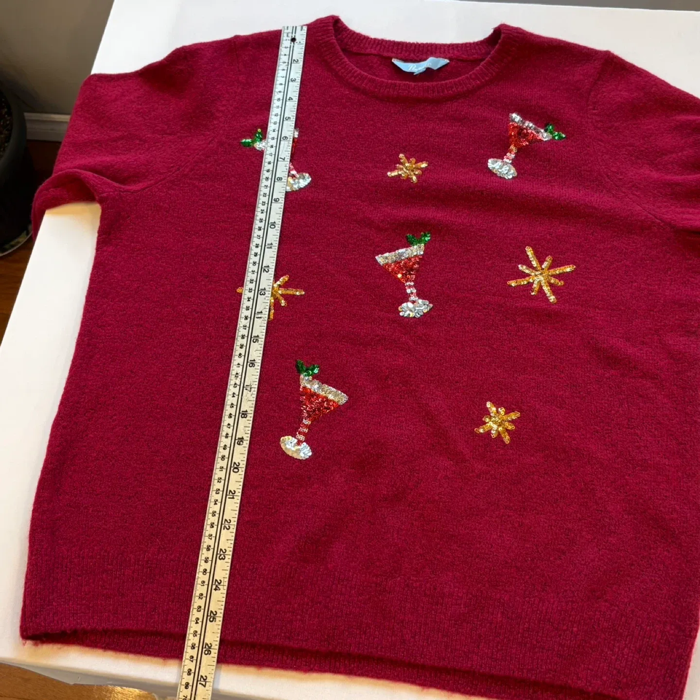 Penmans Red Sequined Martini Snowflake Ugly Christmas Sweater XL image indicator(7)