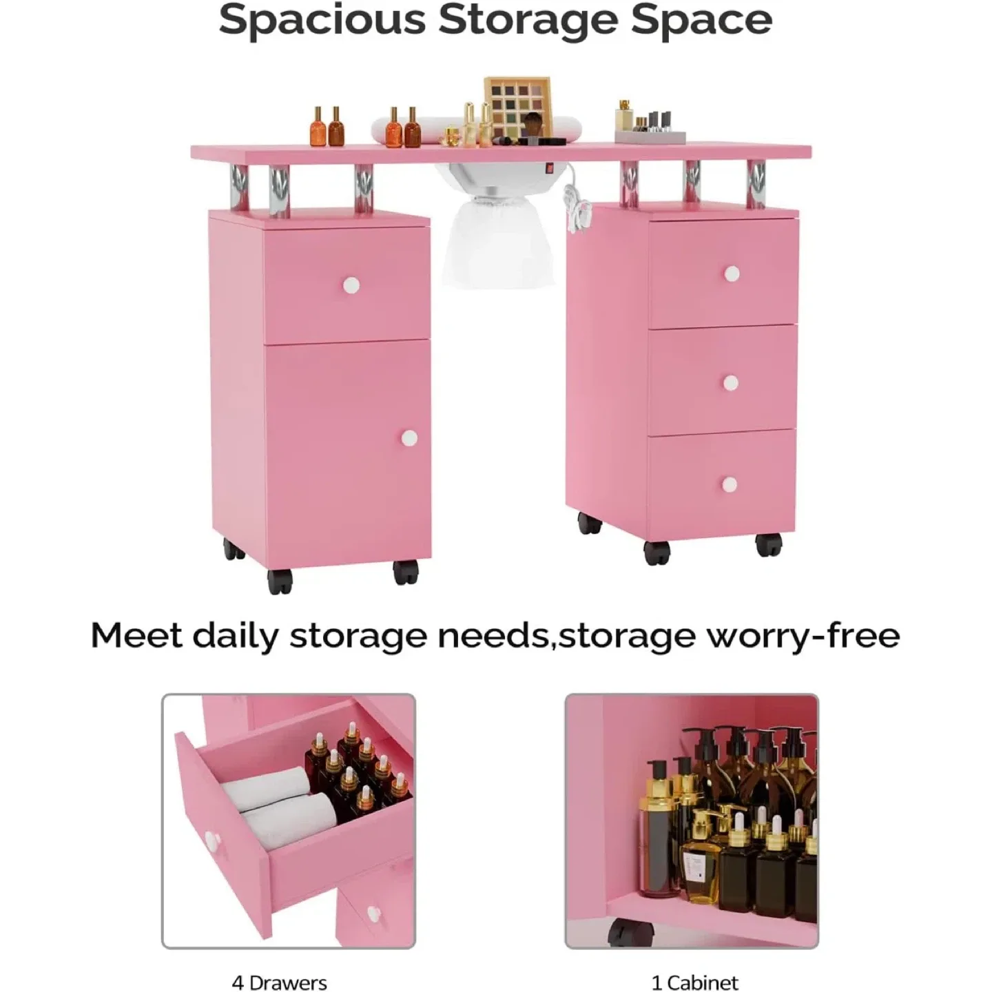 Pink Manicure Table with Dust Collector image indicator(2)