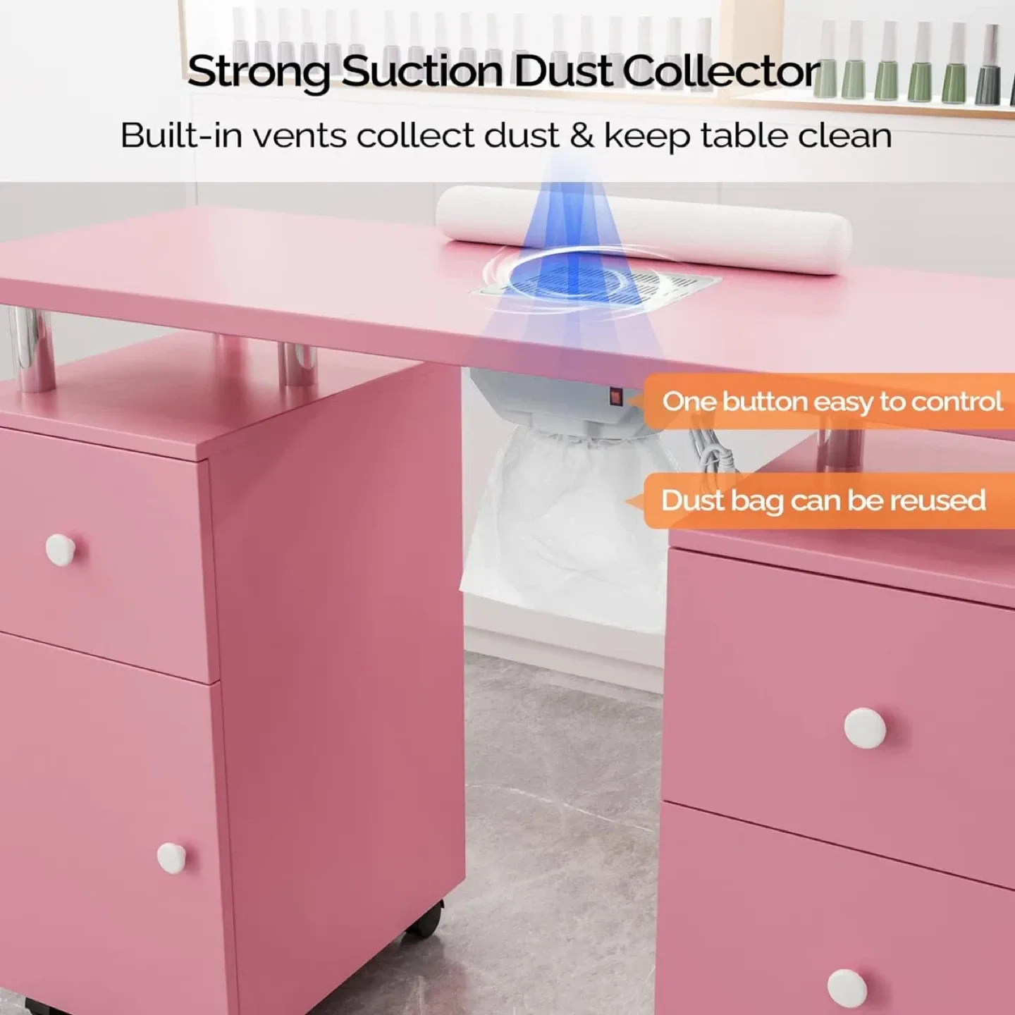 Pink Manicure Table with Dust Collector image indicator(5)
