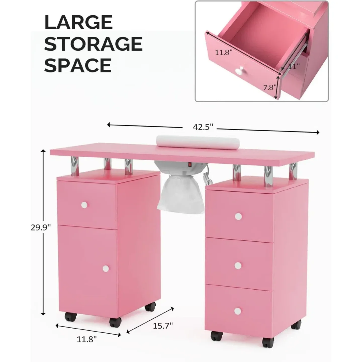 Pink Manicure Table with Dust Collector image indicator(4)