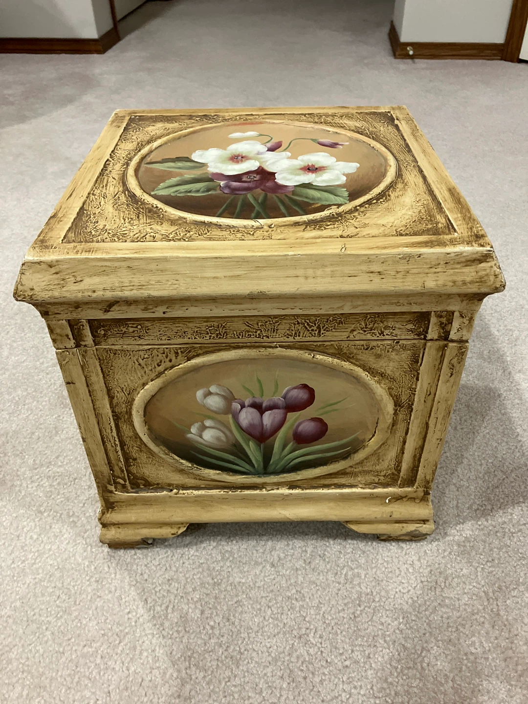 Vintage Floral Painted Storage Box