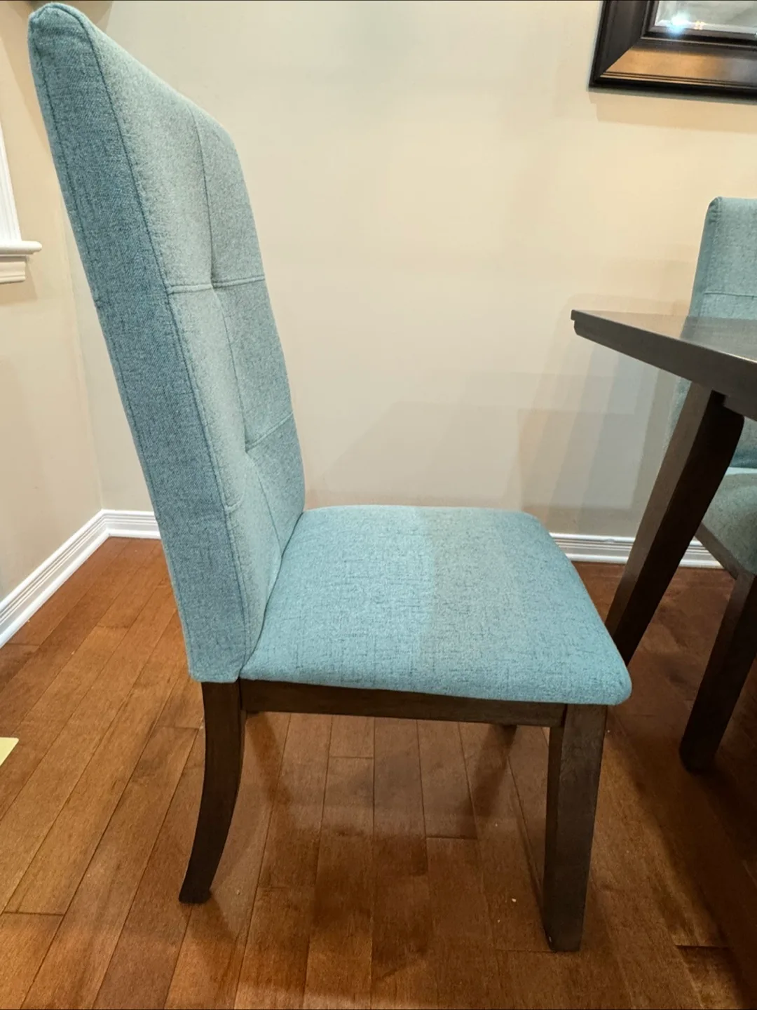 7 pc Walnutwood dining table set w fabric chairs - Blue image indicator(4)