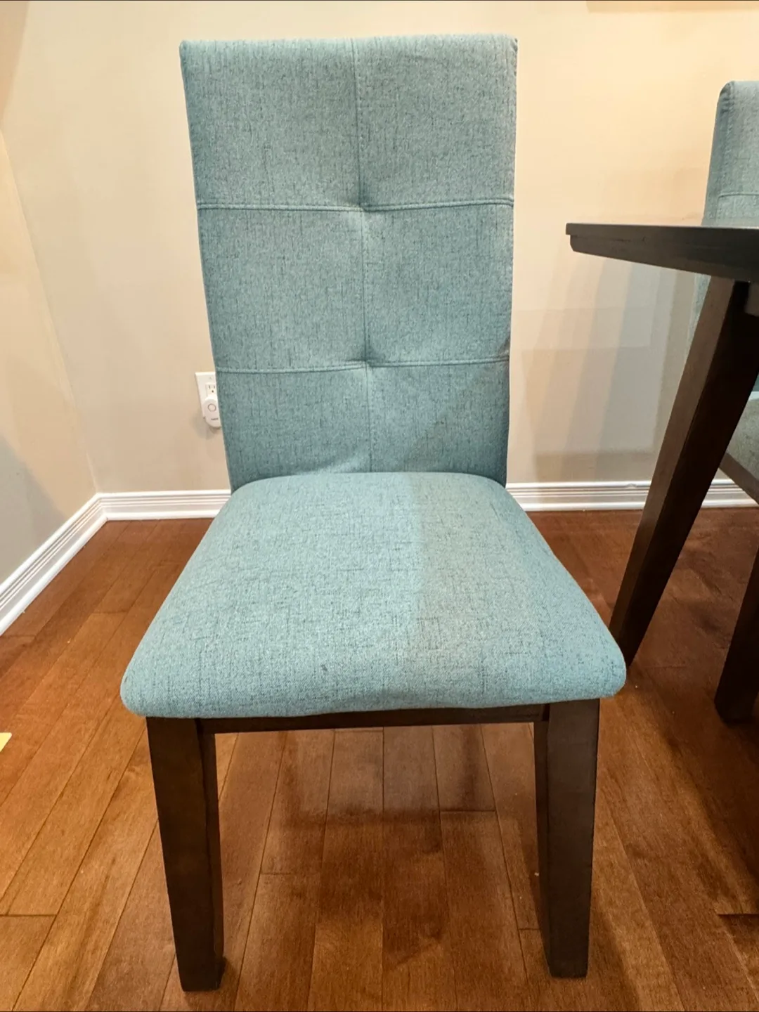 7 pc Walnutwood dining table set w fabric chairs - Blue image indicator(5)