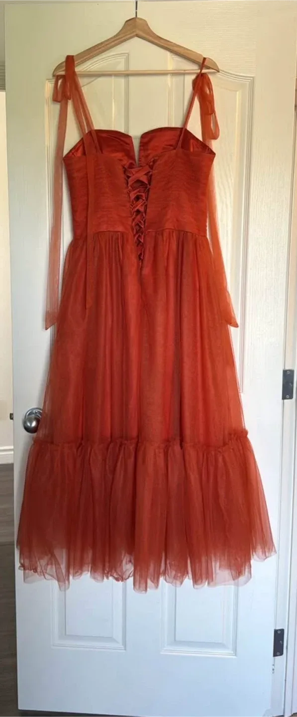 Orange Tulle Dress with Tie Straps image indicator(2)