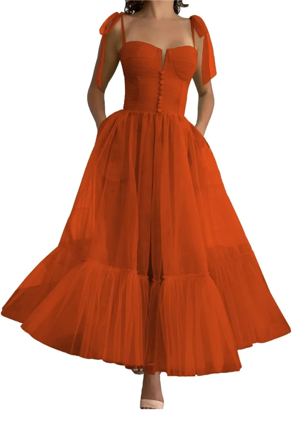 Orange Tulle Dress with Tie Straps image indicator(3)