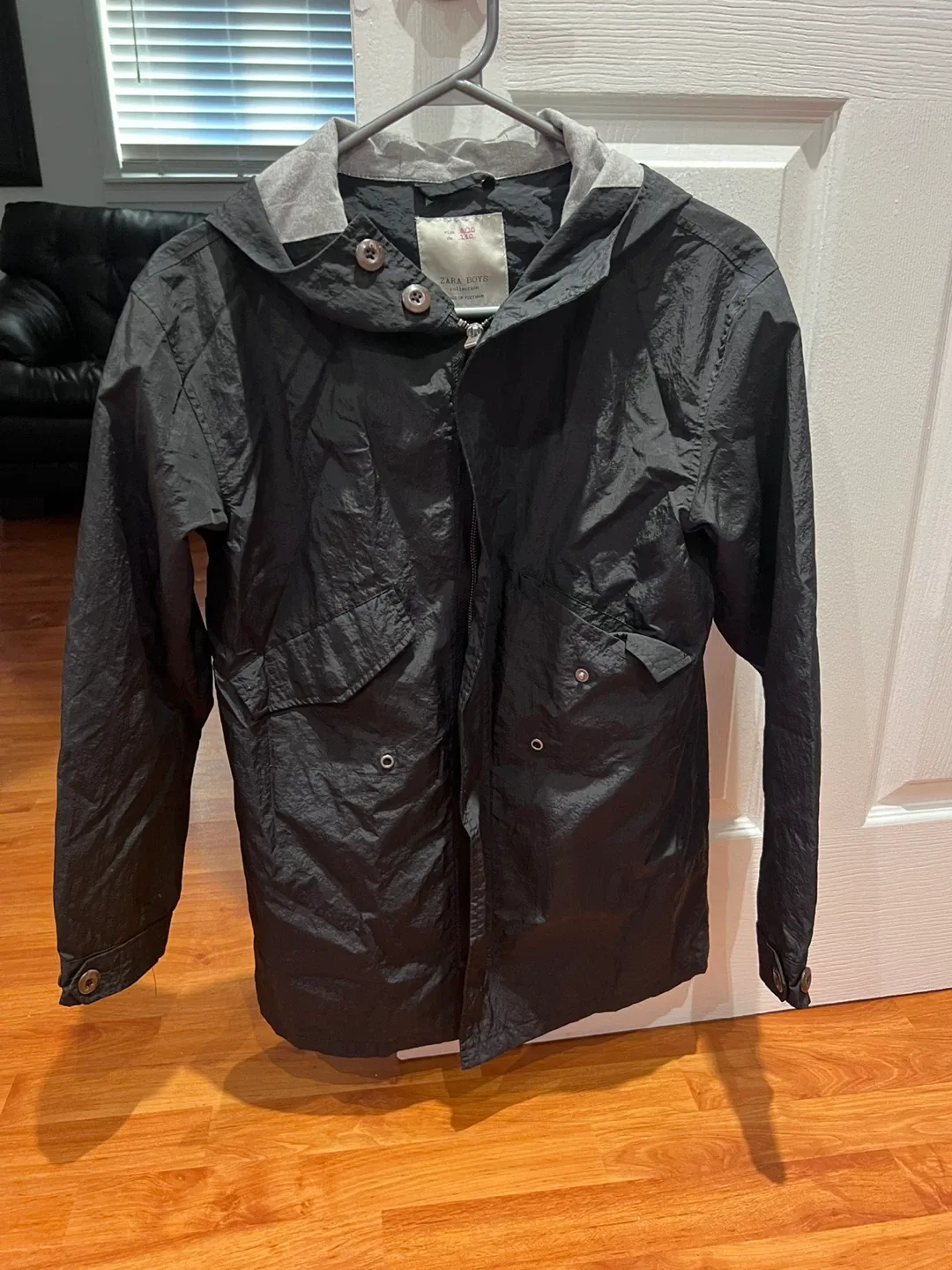 Zara Boys Size Black Hooded Jacket thumbnail