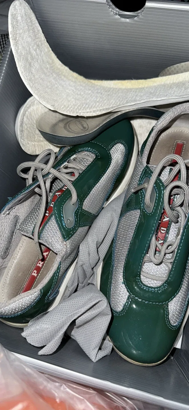 Size  35.5 Prada Green/Silver Sneakers thumbnail