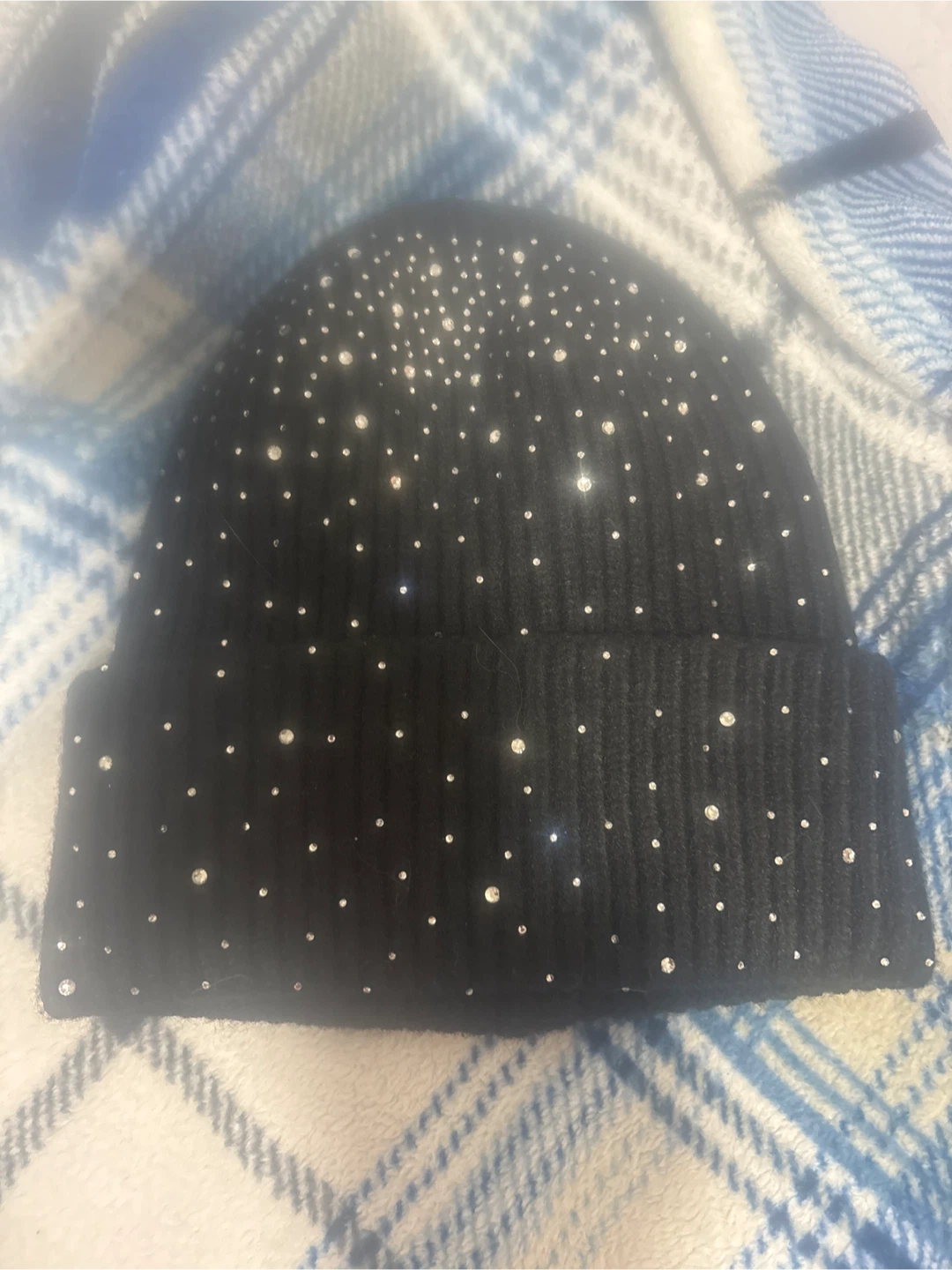 Black Beanie with Rhinestone Details
