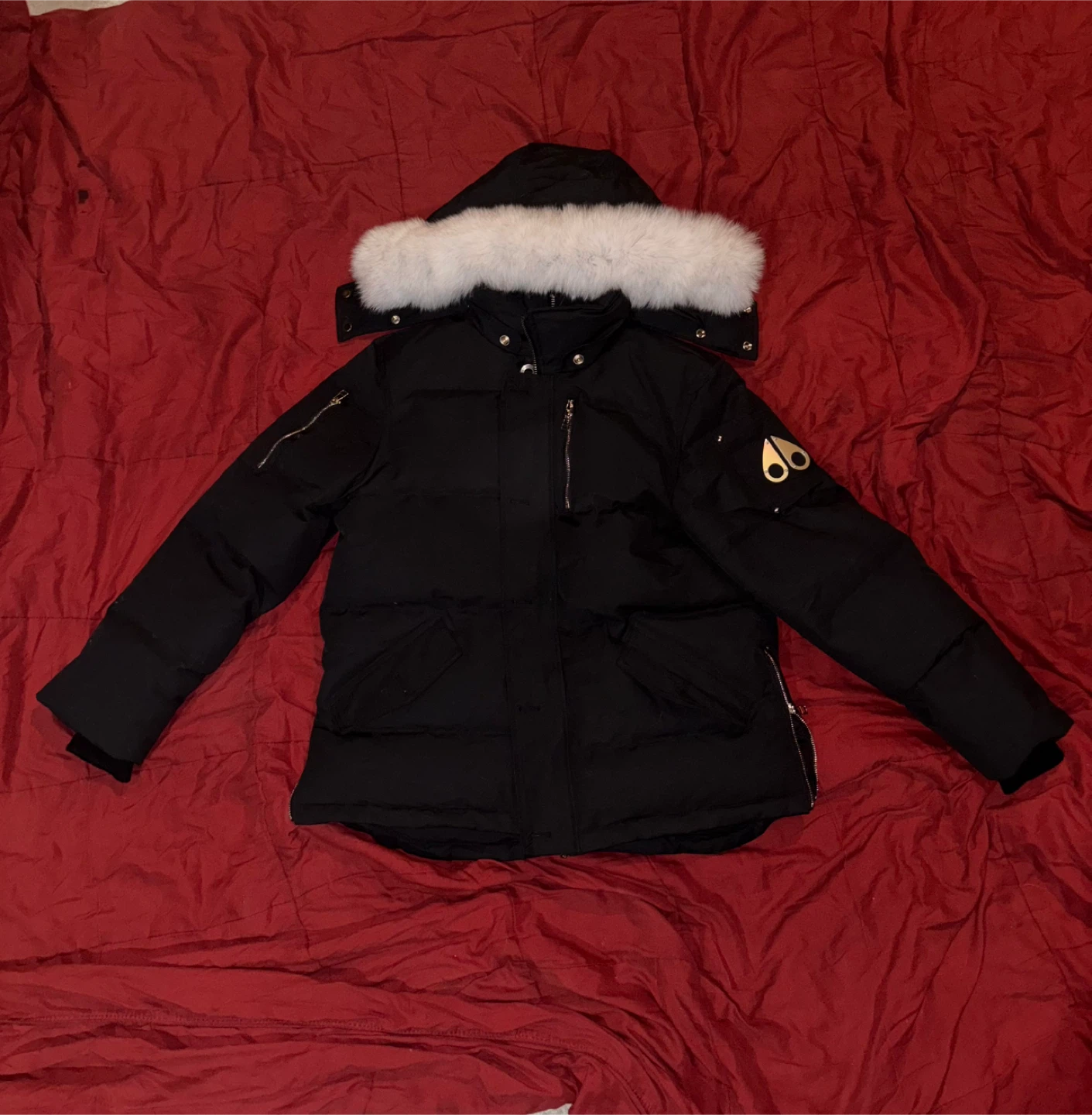 Moose Knuckles 3Q JACKET Black with White Fur Size Large