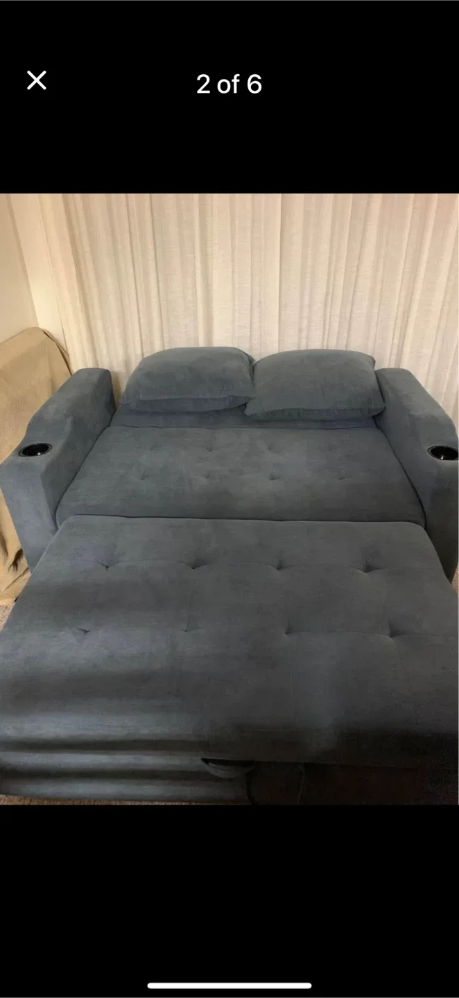 Grey Loveseat Pull-Out Bed with Cupholders image indicator(4)