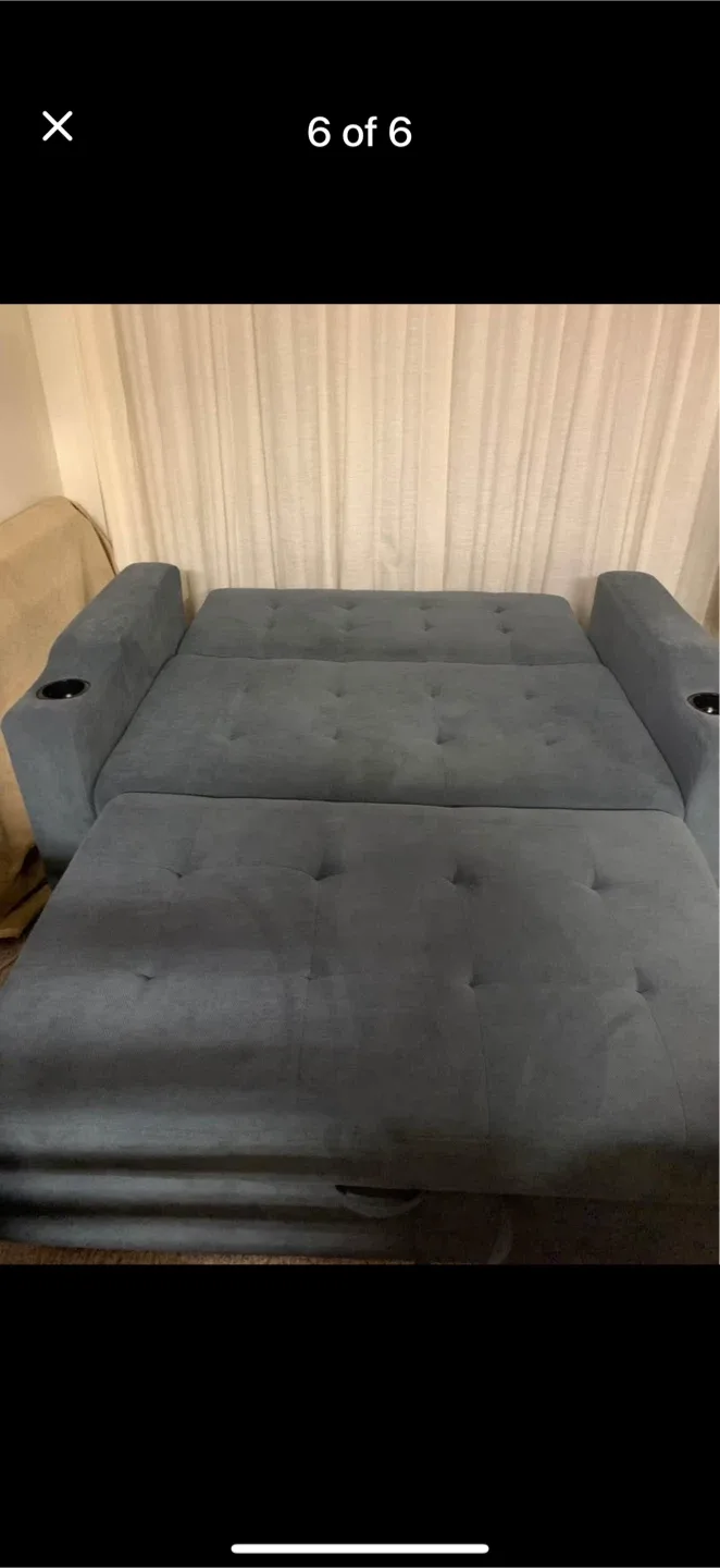 Grey Loveseat Pull-Out Bed with Cupholders image indicator(6)
