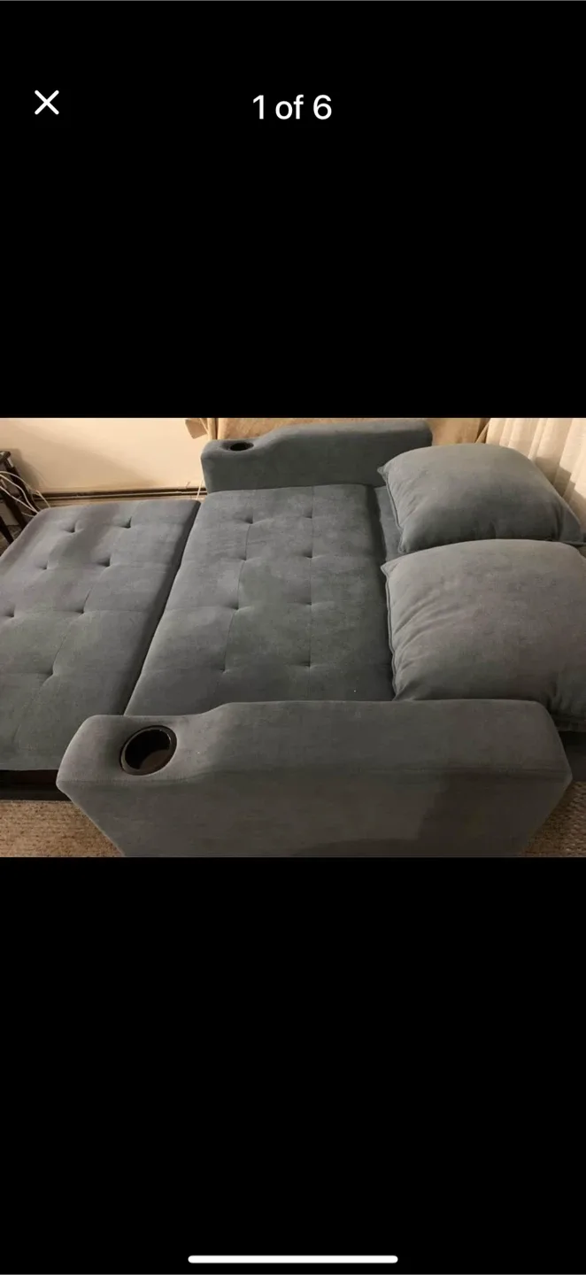 Grey Loveseat Pull-Out Bed with Cupholders image indicator(5)