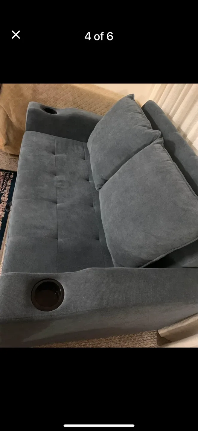 Grey Loveseat Pull-Out Bed with Cupholders image indicator(2)