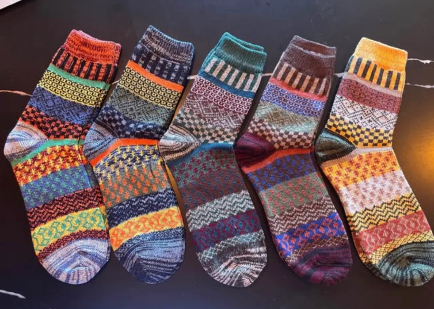 Set of 5 Pairs of Colourful Patterned Wool Socks