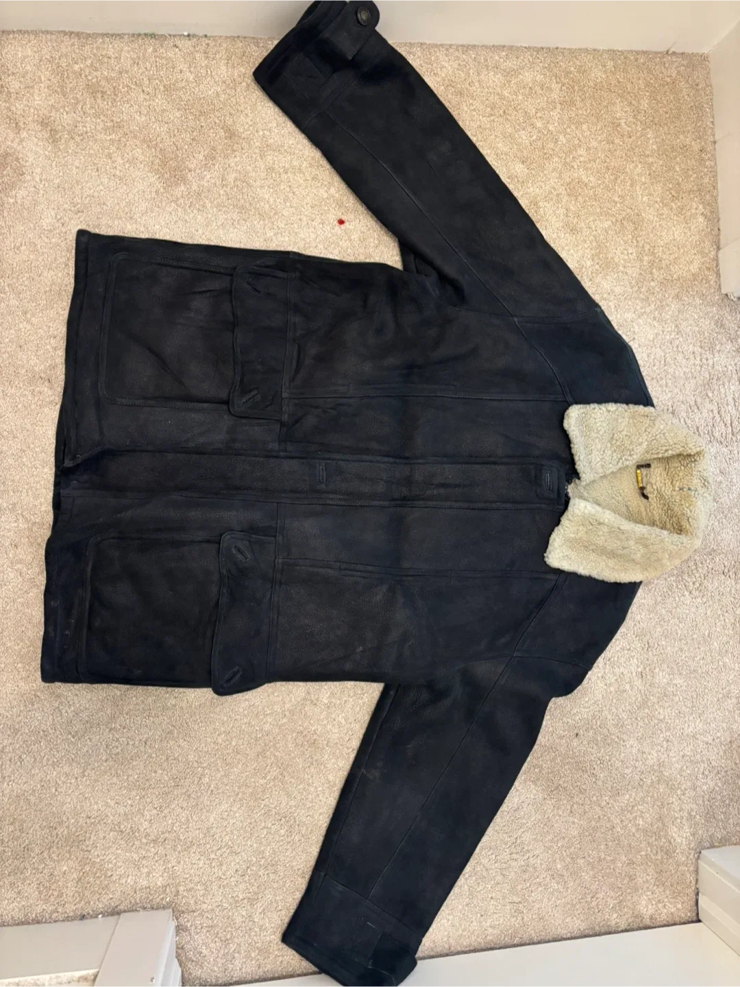 Black Suede Shearling Coat