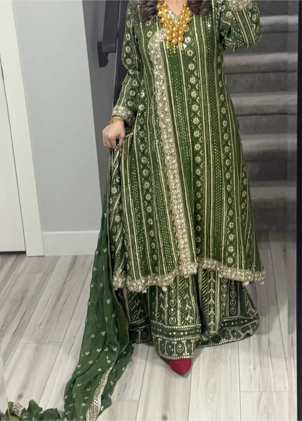 Green & Gold Embellished Pakistani Suit image indicator(2)