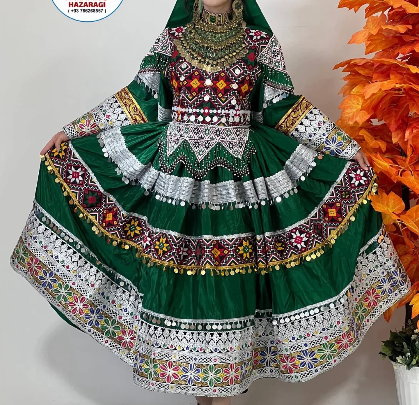 Green Hazargi Dress & Vest Set