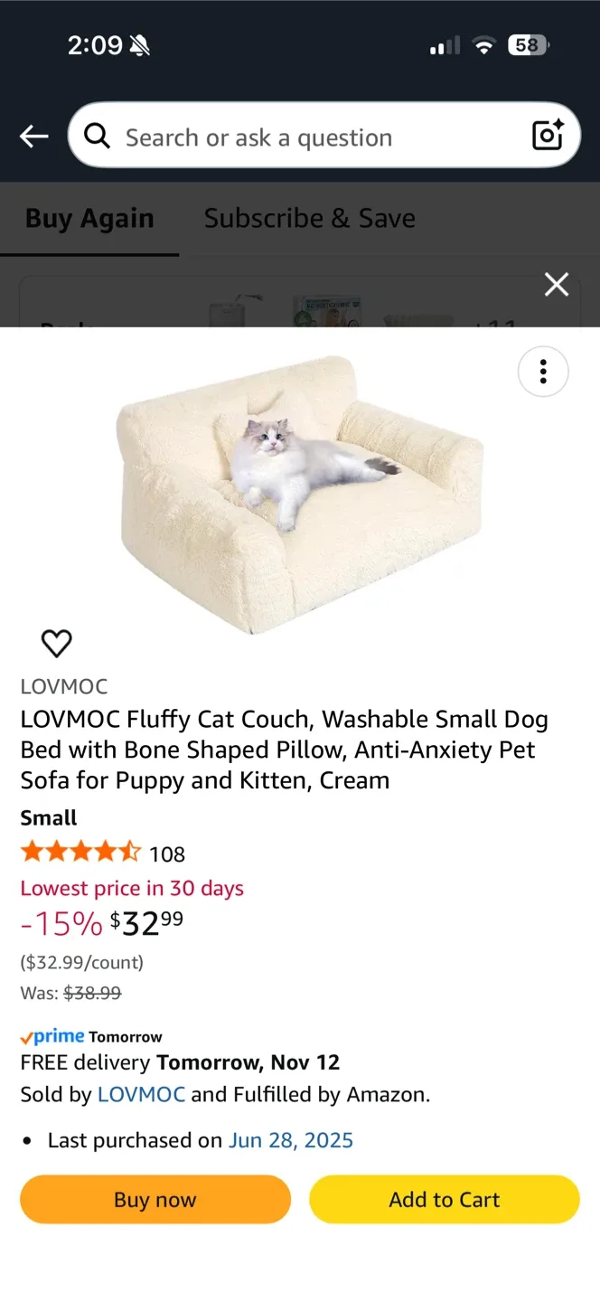 LOVMOC Fluffy Cat/Dog Bed - Cream, Small image indicator(2)