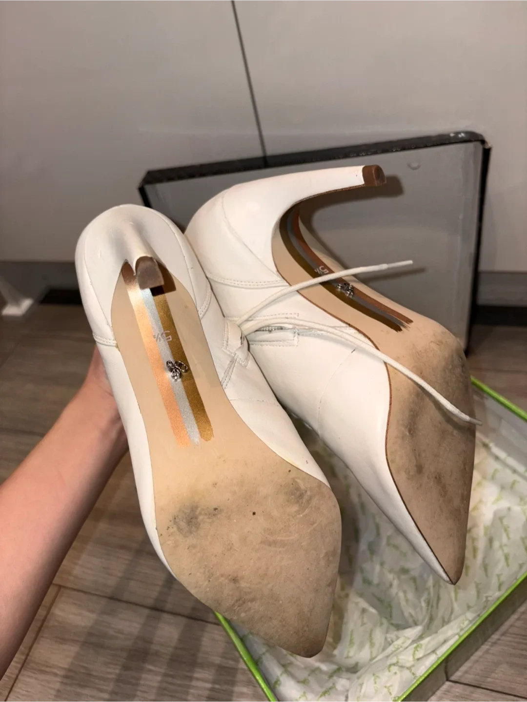 Sam Edelman White Cow Leather Lace-Up Heel Booties - Size 5.5 image indicator(3)