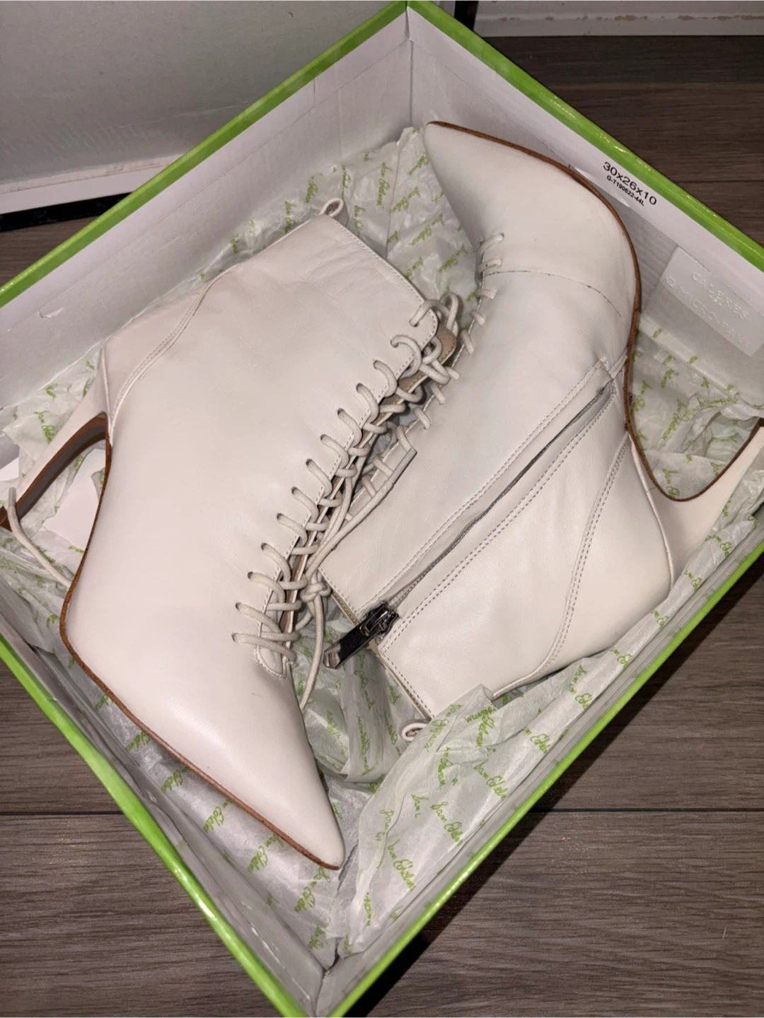 Sam Edelman White Cow Leather Lace-Up Heel Booties - Size 5.5