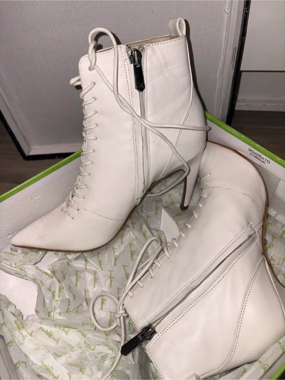 Sam Edelman White Cow Leather Lace-Up Heel Booties - Size 5.5 image indicator(2)