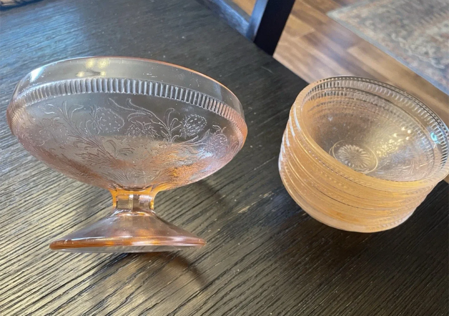 Vintage Pink Depression glass- Strawberry Marigold Pattern image indicator(2)